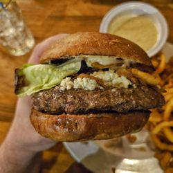 Eat Crow - Cheeseburger with gorgonzola, curly fries, and cheese sauce