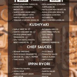 AYCE menu AYCE menu