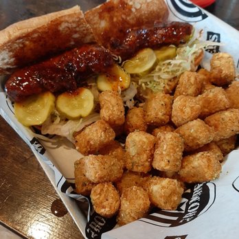 AJ Bombers - Nashville hot chicken with tater tots. - Burgers Near Me - Milwaukee, Wisconsin