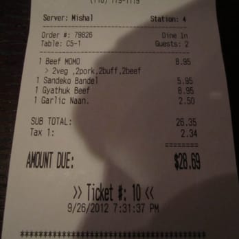 Himalayan Yak - Party of two totals $28.69, note gratuity guideline below - Himalayan/Nepalese Near Me - Jackson Heights, New York