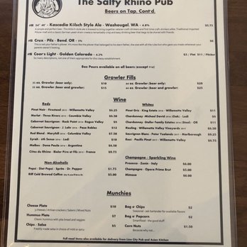 The Salty Rhino Pub - Menu - Beer Bar Near Me - West Linn, Oregon The Salty Rhino Pub - Menu - Beer Bar Near Me - West Linn, Oregon