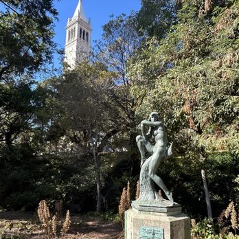 The Campanile - Calder's father's Last Dryad sculpture, installed 1975, in view of Sather Tower - Landmarks & Historical Buildings Near Me - Berkeley, California