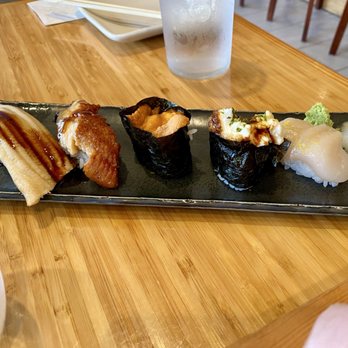 Sushi Sam’s - Eel, uni, baked scallop, raw scallop nigiri. - Sushi Bars Near Me - Kailua-Kona, Hawaii Sushi Sam’s - Eel, uni, baked scallop, raw scallop nigiri. - Sushi Bars Near Me - Kailua-Kona, Hawaii