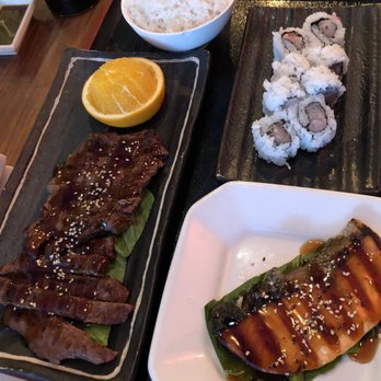 Shiki Sushi - 3 item bento box with Yellow tail, California Roll, & steak teriyaki - Sushi Bars Near Me - Studio City, California