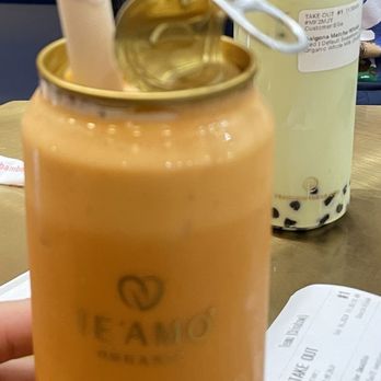 Te’amo Boba Bar - Dalgona Matcha W/Boba (back) and  Volcano Thai Milk Tea - Bubble Tea Near Me - Chicago, Illinois