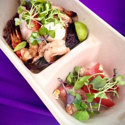 Love Lumpia - Our signature entree: Pancit-Ramen with squid ink, quail egg, langoustine, and calamari with herbaceous side salad.