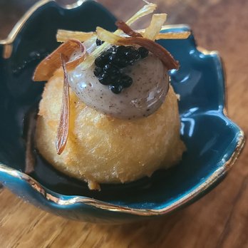 Spork - my favorite bite. Potato puff fried in duck fat with pureed crickets and caviar - Tapas/Small Plates Near Me - Pittsburgh, Pennsylvania Spork - my favorite bite. Potato puff fried in duck fat with pureed crickets and caviar - Tapas/Small Plates Near Me - Pittsburgh, Pennsylvania