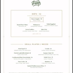 Fooq's Dinner Menu Fooq's Dinner Menu