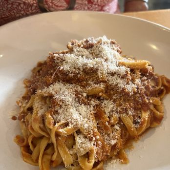Cucina Basilico - Ragu' Alla Bolognese (meat sauce) with homemade linguine. - Italian Near Me - San Diego, California Cucina Basilico - Ragu' Alla Bolognese (meat sauce) with homemade linguine. - Italian Near Me - San Diego, California