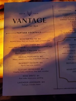 Menu photo 3 Vantage Rooftop Bar Clearwater, FL