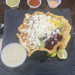 The bowl with all toppings.