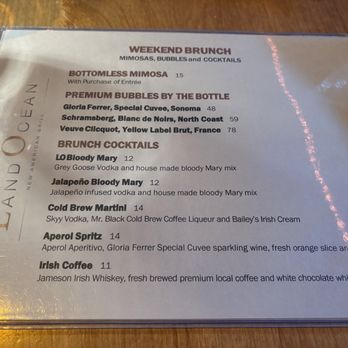 Land Ocean Restaurant Folsom - Weekend Brunch Menu Drink side - Steakhouses Near Me - Folsom, California