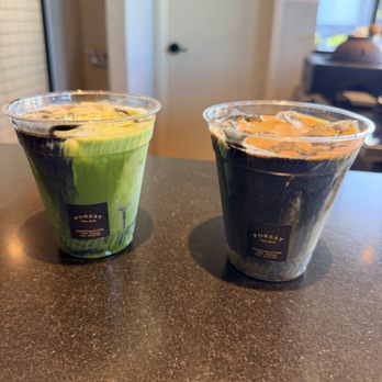 Forest Tea Bar - On the left is the Organic Matcha with Sesame and on the left the Hojicha with Sesame. both delicious! - Tea Rooms Near Me - Berkeley, California Forest Tea Bar - On the left is the Organic Matcha with Sesame and on the left the Hojicha with Sesame. both delicious! - Tea Rooms Near Me - Berkeley, California