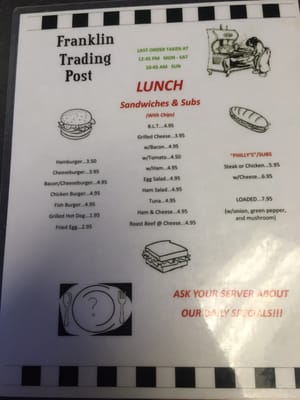 Menu photo 1 Franklin Trading Post Franklin, ME