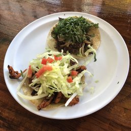 Soy curls and carnitas tacos