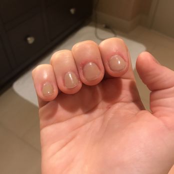 La Mode Nails & Spa - Can't really see the green color change but can see the bad polish application. - Nail Salons Near Me - Austin, Texas