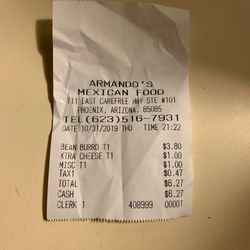 Armando's Mexican Food - Pricey and slow time