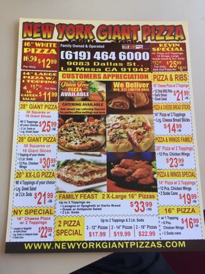 Menu photo 5 New York Giant Pizza La Mesa, CA Menu photo 5 New York Giant Pizza La Mesa, CA