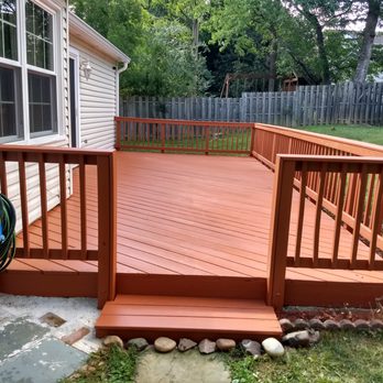 EcoDecks  - powerwashed, sanded, some boards replaced, all new top boards, and two coats of paint/sealant - Decks & Railing Near Me