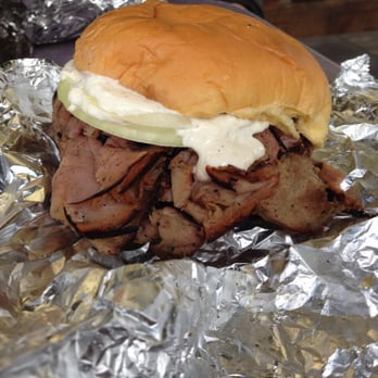 Chaps Pit Beef - The pit beef with onions, horseradish, and tiger sauce. - Barbeque Near Me - Baltimore, Maryland Chaps Pit Beef - The pit beef with onions, horseradish, and tiger sauce. - Barbeque Near Me - Baltimore, Maryland