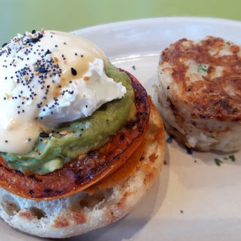 Snooze, an A.M. Eatery - Half order of Avocado Benny - Breakfast & Brunch Near Me - Orange, California Snooze, an A.M. Eatery - Half order of Avocado Benny - Breakfast & Brunch Near Me - Orange, California