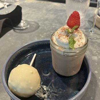 Del Frisco's Grille - Lemon Cake Pop and Chocolate Mousse - New American Near Me - Tampa, Florida Del Frisco's Grille - Lemon Cake Pop and Chocolate Mousse - New American Near Me - Tampa, Florida