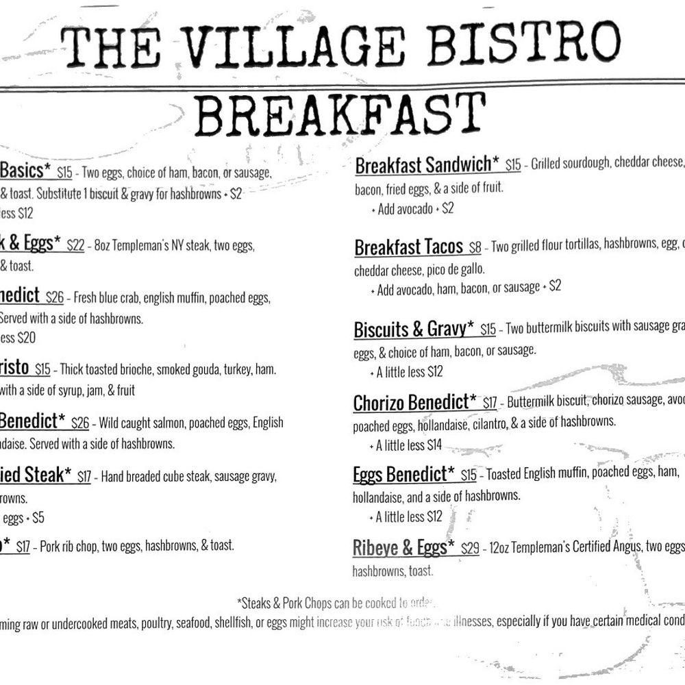 The Village Bistro - Breakfast menu 7/7/23 - American Near Me - Kennewick, Washington The Village Bistro - Breakfast menu 7/7/23 - American Near Me - Kennewick, Washington