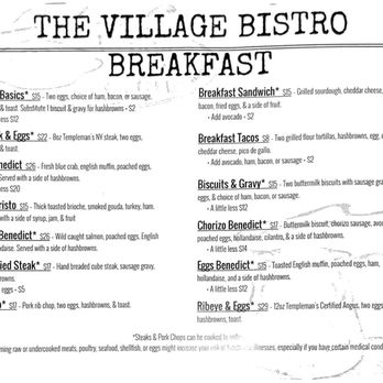 The Village Bistro - Breakfast menu 7/7/23 - American Near Me - Kennewick, Washington