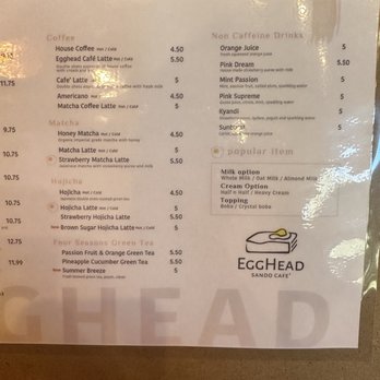 Egghead Sando Cafe - Other half of the menu 2/23 - Breakfast & Brunch Near Me - San Jose, California Egghead Sando Cafe - Other half of the menu 2/23 - Breakfast & Brunch Near Me - San Jose, California