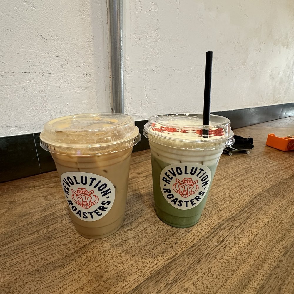 Revolution Roasters - Butterscotch latte and matcha mint latte (seasonal item) - Coffee & Tea Near Me - Oceanside, California Revolution Roasters - Butterscotch latte and matcha mint latte (seasonal item) - Coffee & Tea Near Me - Oceanside, California