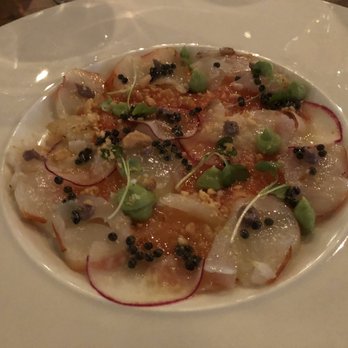 Partage - Thai shrimp and grapefruit carpaccio topped with Belluga caviar - French Near Me - Las Vegas, Nevada