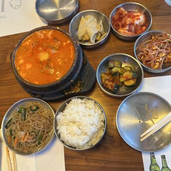 SGD Tofu House - Banchan and Medium Combo Tofu Soup - Korean Near Me - San Jose, California SGD Tofu House - Banchan and Medium Combo Tofu Soup - Korean Near Me - San Jose, California