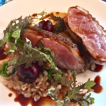 Yves - Roasted Duck Breast, Sequoia Cherries, Mustard Greens, Farro Perlatto - Cocktail Bars Near Me - New York, New York Yves - Roasted Duck Breast, Sequoia Cherries, Mustard Greens, Farro Perlatto - Cocktail Bars Near Me - New York, New York