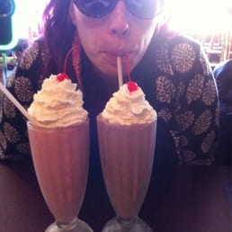 Milkshake loving! Chocolate and strawberry with whipped cream!