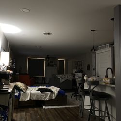 The Lofts on Main - Kitchen, Murphy bed folded out and living area