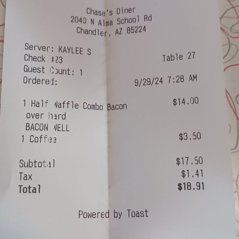 Chase's Diner - Da bill. - Diners Near Me - Chandler, Arizona Chase's Diner - Da bill. - Diners Near Me - Chandler, Arizona