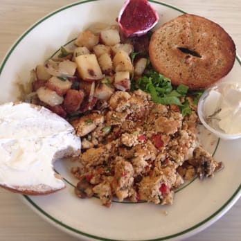 Beans & Barley Cafe - Tofu scramble. Took a bite of this vegan cream cheese bagel. Couldn't wait! - Delis Near Me - Milwaukee, Wisconsin