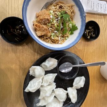 Shang Dumpling - XO SauceNoodles (withFriedShrimp Bean Curb) and 10 piece shrimp and chives dumplings - Dim Sum Near Me - San Mateo, California