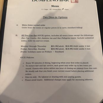 Dumpling Bar - Menu as of (7/2026) - Chinese Near Me - Encinitas, California