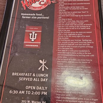 Hoosier Cafe - Menu cover - Breakfast & Brunch Near Me - Chandler, Arizona