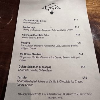 St. Eve's Restaurant - Dessert menu - New American Near Me - Ho-Ho-Kus, New Jersey St. Eve's Restaurant - Dessert menu - New American Near Me - Ho-Ho-Kus, New Jersey