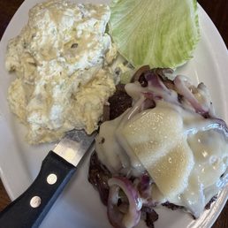 Patty Melt (lettuce wrap) with potato salad