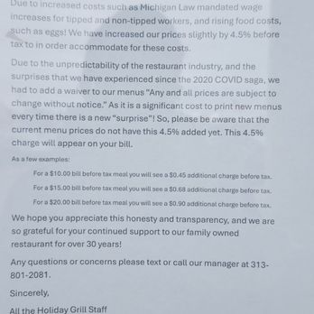 Holiday Grill - Surcharge pricing (4/2025). At least they're transparent. - Diners Near Me - Dearborn, Michigan Holiday Grill - Surcharge pricing (4/2025). At least they're transparent. - Diners Near Me - Dearborn, Michigan