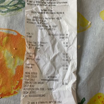 McDonald's - Receipt - Burgers Near Me - Trexlertown, Pennsylvania McDonald's - Receipt - Burgers Near Me - Trexlertown, Pennsylvania