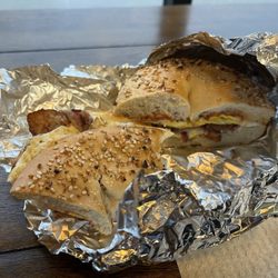 Bagel Boys of Monroe - Bacon Egg Cheese on toasted Everything. Fresh and delicious!