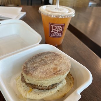 PJ's Coffee - Turkey Sausage, Egg & Cheese and Peach Tea - Coffee & Tea Near Me - Ridgeland, South Carolina