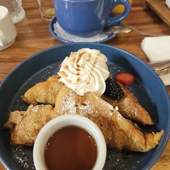 Gina's Kitchen +Catering - French toast with their housemade piloncillo syrup (delicious). - Breakfast & Brunch Near Me - Rancho Cucamonga, California Gina's Kitchen +Catering - French toast with their housemade piloncillo syrup (delicious). - Breakfast & Brunch Near Me - Rancho Cucamonga, California
