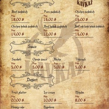 Kavkaz - the menu for the restaurant - Mediterranean Near Me - Montreal, Quebec Kavkaz - the menu for the restaurant - Mediterranean Near Me - Montreal, Quebec