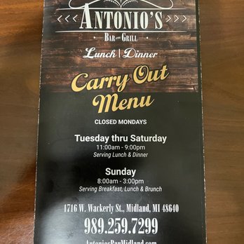 Antonio’s Bar And Grill - menu - Diners Near Me - Midland, Michigan Antonio’s Bar And Grill - menu - Diners Near Me - Midland, Michigan