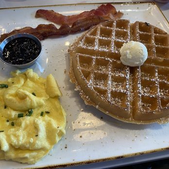 First Watch - Tri-fecta - waffle, scrambled eggs, bacon - Breakfast & Brunch Near Me - Des Plaines, Illinois